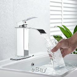 Chrome Waterfall Bathroom Sink Faucet Basin Mixer With Cover Plate Brass Tap