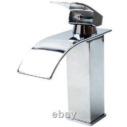Chrome Waterfall Bathroom Sink Faucet Single Handle Mixer Tap withCover Plate