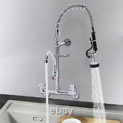 Commercial 12'' Wall Mount Kitchen Sink Faucet Pull Down Sprayer Mixer Tap New