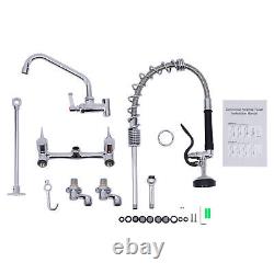 Commercial 12inch Wall Mount Kitchen Sink Faucet Pull Down Sprayer Mixer Tap New