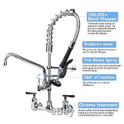 Commercial 25in Pre-Rinse Kitchen Sink Faucet Pull Down Sprayer Mixer Wall Mount