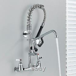 Commercial 25in Pre-Rinse Kitchen Sink Faucet Pull Down Sprayer Mixer Wall Mount