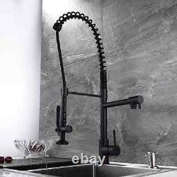 Commercial Black Kitchen Sink Faucet with Pull Down Spring Sprayer Mixer Tap