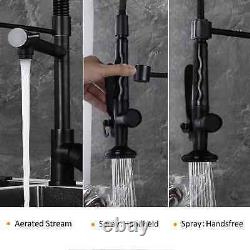 Commercial Black Kitchen Sink Faucet with Pull Down Spring Sprayer Mixer Tap