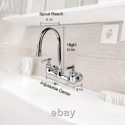 Commercial Kitchen Faucet 8 Inches Center Wall Mounted 360°Swivel Sink Mixer tap