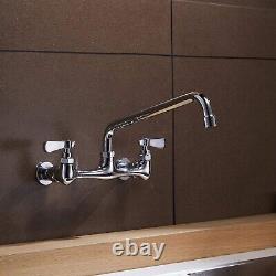 Commercial Kitchen Faucet Wall Mount with 8 Inch Swivel Spout 8 Center Sink