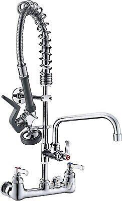 Commercial Kitchen Faucet Wall Mount with Pre-Rinse Sprayer 8 Inch Center Taps