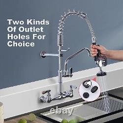 Commercial Kitchen Faucet Wall Mount with Pre-Rinse Sprayer 8 Inch Center Taps