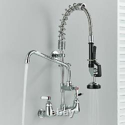 Commercial Kitchen Faucet with Sprayer 8Center Wall Mounted Swivel Sink Mixer Tap