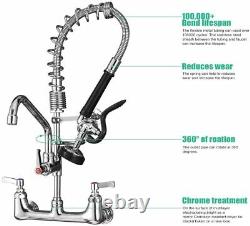 Commercial Kitchen Faucet with Sprayer 8Center Wall Mounted Swivel Sink Mixer Tap