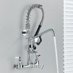 Commercial Kitchen Sink Faucet Pre-Rinse Pull Down Sprayer Wall Mounted Chrome