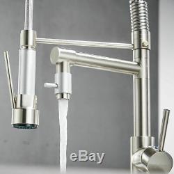 Commercial Kitchen Sink Faucet Pull Down Sprayer Brushed Nickel Mixer Tap Cover