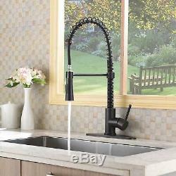 Commercial Kitchen Sink Faucet Pull Down Sprayer Mixer Tap With Cover Matt Black
