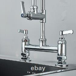 Commercial Kitchen Sink Faucet with Pre-Rinse Sprayer 2Hole 8 Center Deck Mount