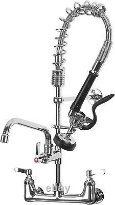 Commercial Kitchen Sink Faucet with Sprayer Pre-Rinse Chrome Pull Down Wall Mount