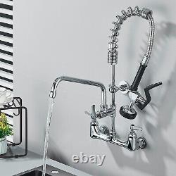 Commercial Kitchen Sink Faucet with Sprayer Pre-Rinse Chrome Pull Down Wall Mount