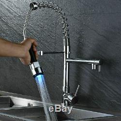 Commercial LED Kitchen Sink Faucet Pre-Rinse Pull Down Sprayer Chrome Mixer Tap