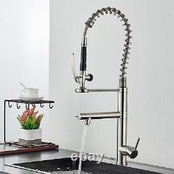 Commercial Spring Kitchen Faucet with Pull Down Sprayer Mixer Tap Brushed Nickel