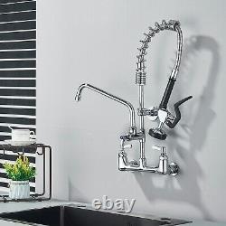 Commercial Wall Mount Kitchen Sink Faucet 25 Height Spring Pull Down Sprayer