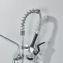 Commercial Wall Mount Kitchen Sink Faucet 25 Height Spring Pull Down Sprayer
