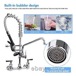 Commercial Wall Mount Kitchen Sink Faucet 8Center with Spring Pull Down Sprayer