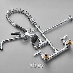 Commercial Wall Mounted Kitchen Sink Faucet 35 Height Spring Pull Down Sprayer