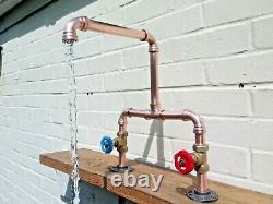 Copper Pipe Double Sink Swivel Mixer Tap Wide Reach Rustic / Industrial