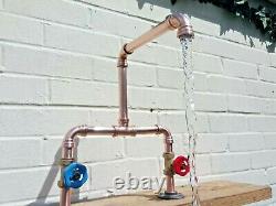 Copper Pipe Double Sink Swivel Mixer Tap Wide Reach Rustic / Industrial