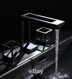 Creative Bath Sink Faucet Brass WideSpread Hot&Cold Mixer Taps 2 Handles Black