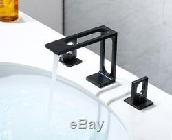 Creative Bathroom Sink Faucet Brass 3 Holes Hot&Cold Mixer Taps 2 Handles Black