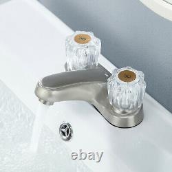 Crystal Acrylic Knob Bathroom Sink Faucet Lavatory Drain 3 Hole 2 Handle Mixer