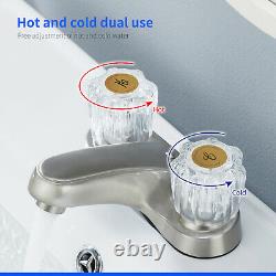 Crystal Acrylic Knob Bathroom Sink Faucet Lavatory Drain 3 Hole 2 Handle Mixer