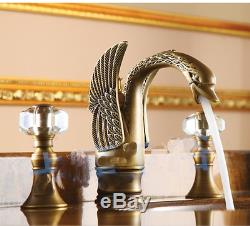 Crystal Handle Swan Style Antique Brass Basin Faucet Sink Hot Cold Washing Mixer