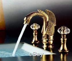 Crystal Handles Swan Design Brass Gold Basin Faucet Sink Hot Cold Washing Mixer