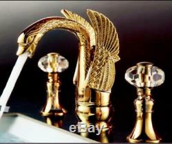Crystal Handles Swan Design Brass Gold Basin Faucet Sink Hot Cold Washing Mixer