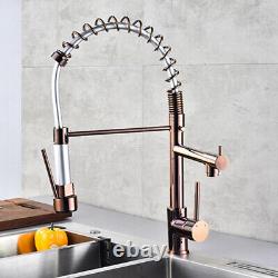 Deck Mount Gold Kitchen Sink Faucet Pull Down Spray Swivel Spout Mixer Tap