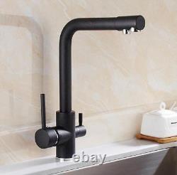 Deck Mount Kitchen Sink Faucet Hot Cold Mixer Two Handles Nozzle Tap Brass Black