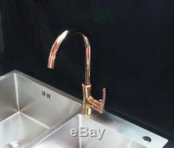 Deck Mounted Brass Kitchen Sink Tap Spout Hot Cold Mixer Swivel Rose Gold Faucet