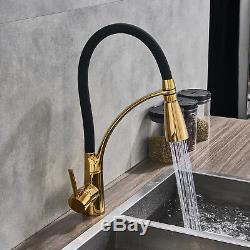 Deck Mounted LED Swivel Spout Kitchen Sink Faucet Pull Out Spray Mixer Tap Gold