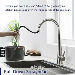DeerValley Brushed Kitchen Sink Faucet Pull Down Single Handle Sprayer Mixer Tap