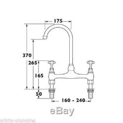 Deva Coronation Traditional Gold Pillar Bridge Kitchen Sink Mixer Tap Cr305/501