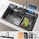 Digital Display Stainless Steel Waterfall Drop In Kitchen Sink with Cup Washer