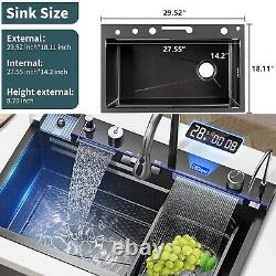 Digital Display Stainless Steel Waterfall Drop In Kitchen Sink with Cup Washer