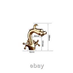 Dual Cross Handles Dragon-shape Gold Bathroom Basin Sink Faucet Mixer Brass Taps