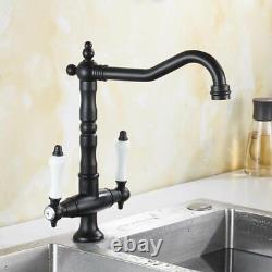 Dual Handle Kitchen Faucet Single Hole Hot Cold Water Mixer Crane Antique Bronze