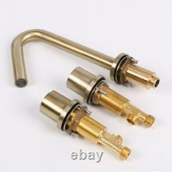 Dual Handles Bathroom Mixer Tap Brushed Gold Brass Three Holes Sink Basin Faucet