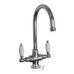 ENKI, Dorchester, KT041, Chrome Polished Brass Dual Flow Kitchen Sink Mixer Tap