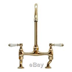 ENKI KT066 Traditional Lever Bridge Kitchen Sink Mixer Tap English Gold BROMPTON