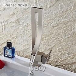 Elegant Deck Mount Bathroom Basin Faucet Waterfall Sink Mixer Tap Hot Cold Mixer