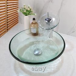 FA Bathroom Clear Green Glass Vessel Sinks Basin Bowls Mixer Faucet Drain Combo